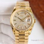 Swiss Copy Rolex Daydate 36 mm CSF 2836 Gold Diamond-Paved with Baguette rainbow Markers_th.jpg